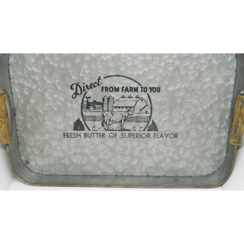 Fresh Butter Galvanized Tin Metal Tray 17x10.5x2 Rectangular Wood Handles Farm